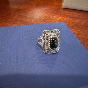 Art Deco Silver and Black stone  Ring
